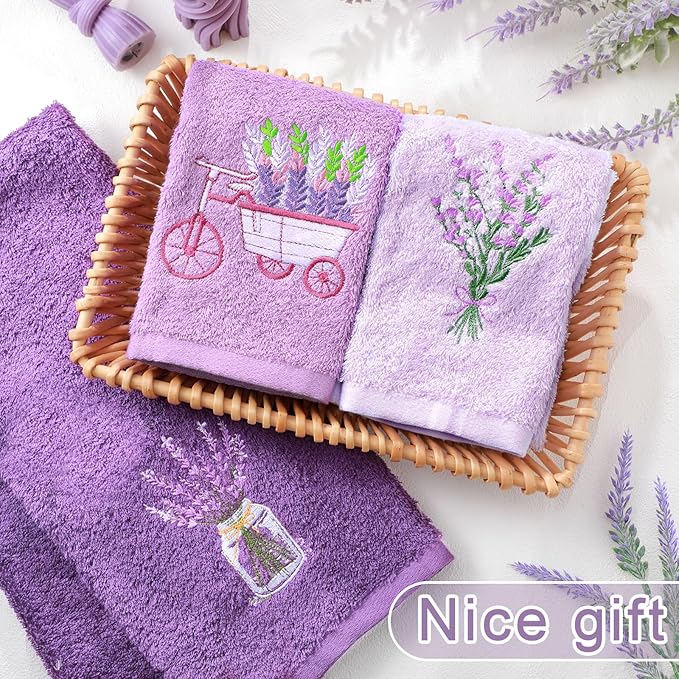 Lavender Floral Hand Towels Farmhouse Purple Lavender Bathroom Decor 14x29 Inch