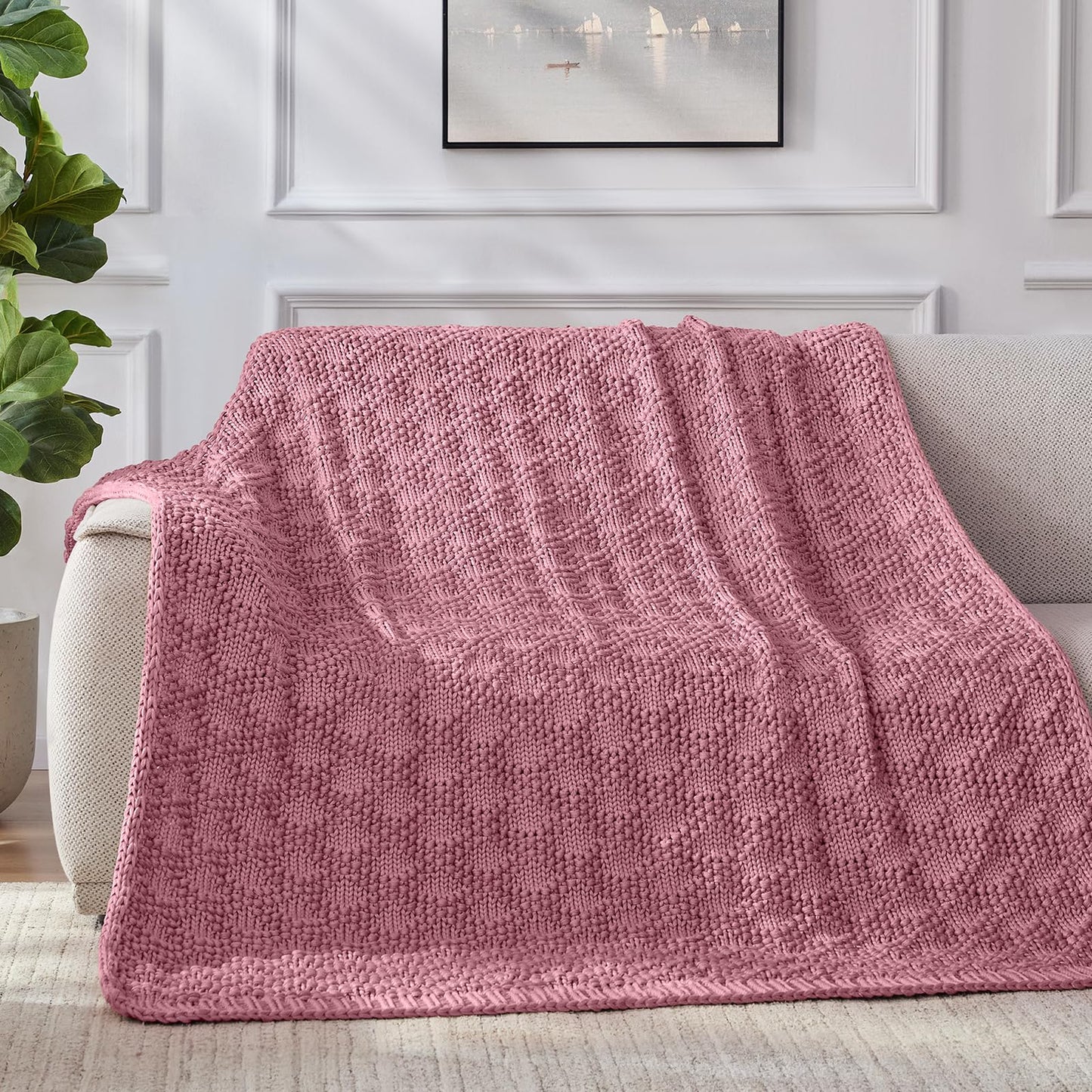 Anysay Knitted Weighted Blanket for Adult, Chunky Knit Weighted Throw for Sleep 60"*80" 20lbs, Cooling Breathable Machine Washable Heavy Blanket for Room Decor (Pink, Queen)