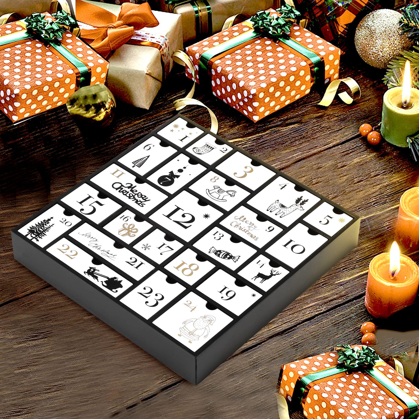 SUNGIFT Wooden Advent Calendar, Christmas Countdown Calendar Boxes with 24 Drawers and Numbers to Fill 2025, DIY Reusable Advent Calendar Decoration Xmas Gift for Kids, Adults, Family, Friends