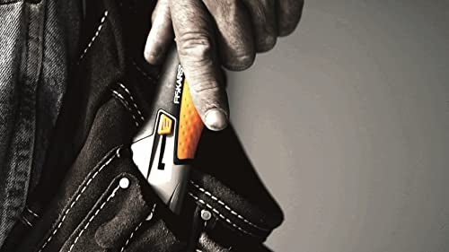 Fiskars CarbonMax Folding Utility Knife, Length 17cm, Stainless Steel Blade/Plastic Handle, Black/Orange, 1027224