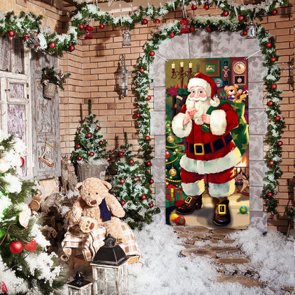 Christmas Door Cover Decoration Santa Claus Front Door Cover Xmas Hanging Banner Santa Background for Home Holiday Christmas Decoration