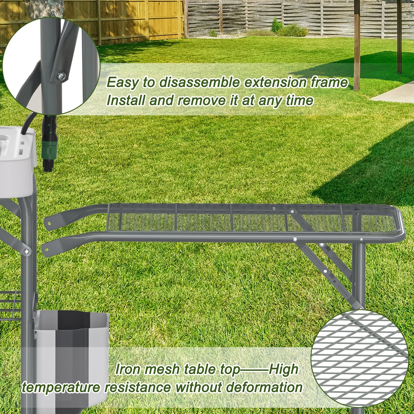 Dragosum Fish Cleaning Table, Portable Folding Camping Table with Folding Grill Extension Board, Fish Cleaning Station with Dual Sinks, Hose Hook Up