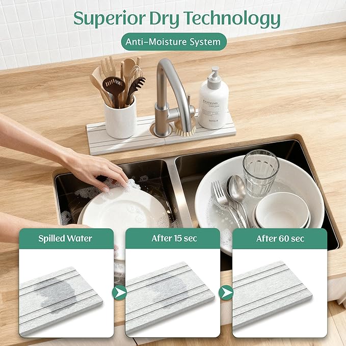 Stone Faucet Mat for Kitchen Sink Splash Guard 15.7" x 3.9"
