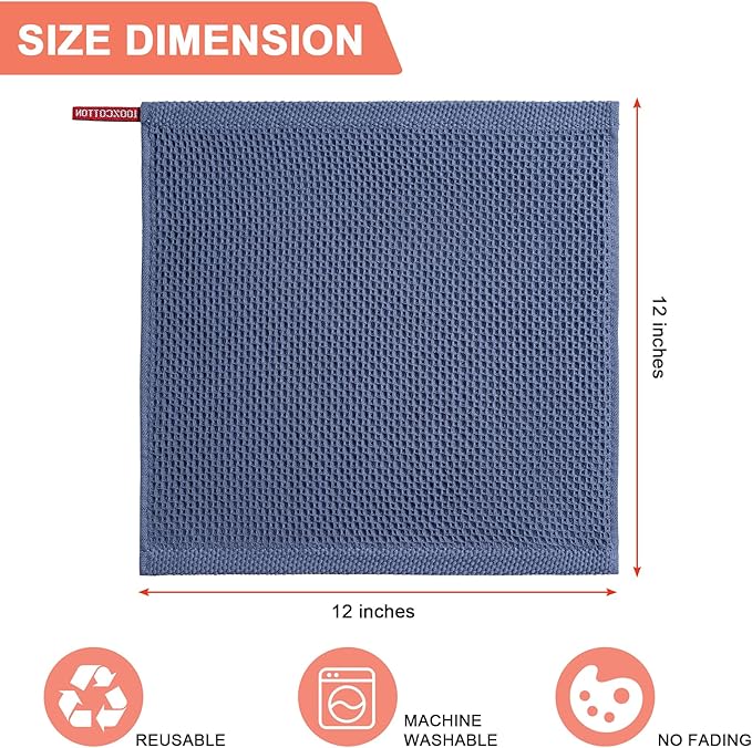 BOOMIBOO 6-Pack Kitchen Dish Cloths, 100% Cotton Waffle Weave, Ultra Soft