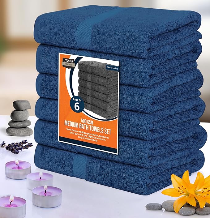 Utopia Towels 6 Pack Medium Bath Towel Set, 24 by 48 Inches, 500 GSM 100% Ring