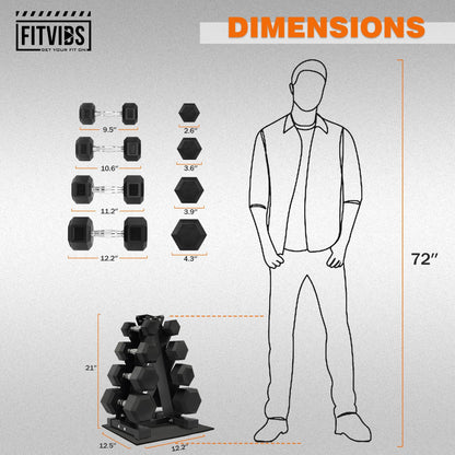 Fitvids Fitvids Rubber Coated Hex Dumbbell Weight Set and Storage Rack, 100LBS, 150LBS or 200LBS Set, 5-20 lbs, 5-25 lbs, 10-30 lbs Pairs