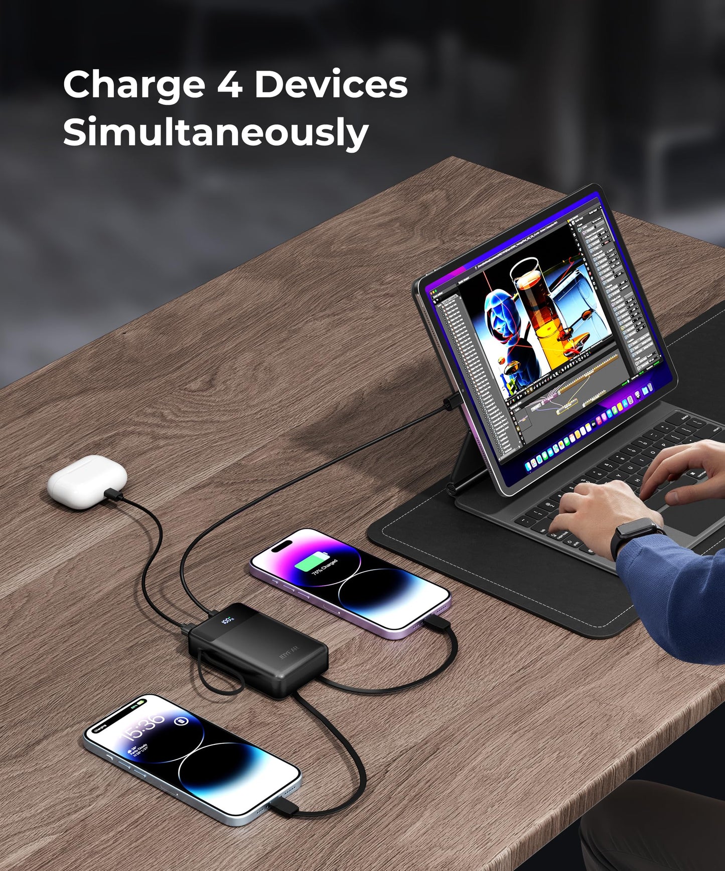 Portable-Charger-Power-Bank Travel Essentials Battery Pack USB C 30000mAh Built in Cable 22.5W Phone Fast Charging Powerbank Compatible with iPhone 16 15 14 13 12 11 iPad Samsung Google Xiaomi