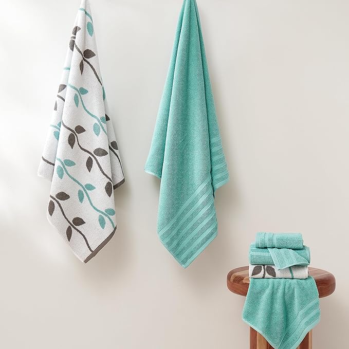 Modern Threads Organic Vines 6-Piece 100% Cotton Towel Set – Yarn Dyed Jacquard