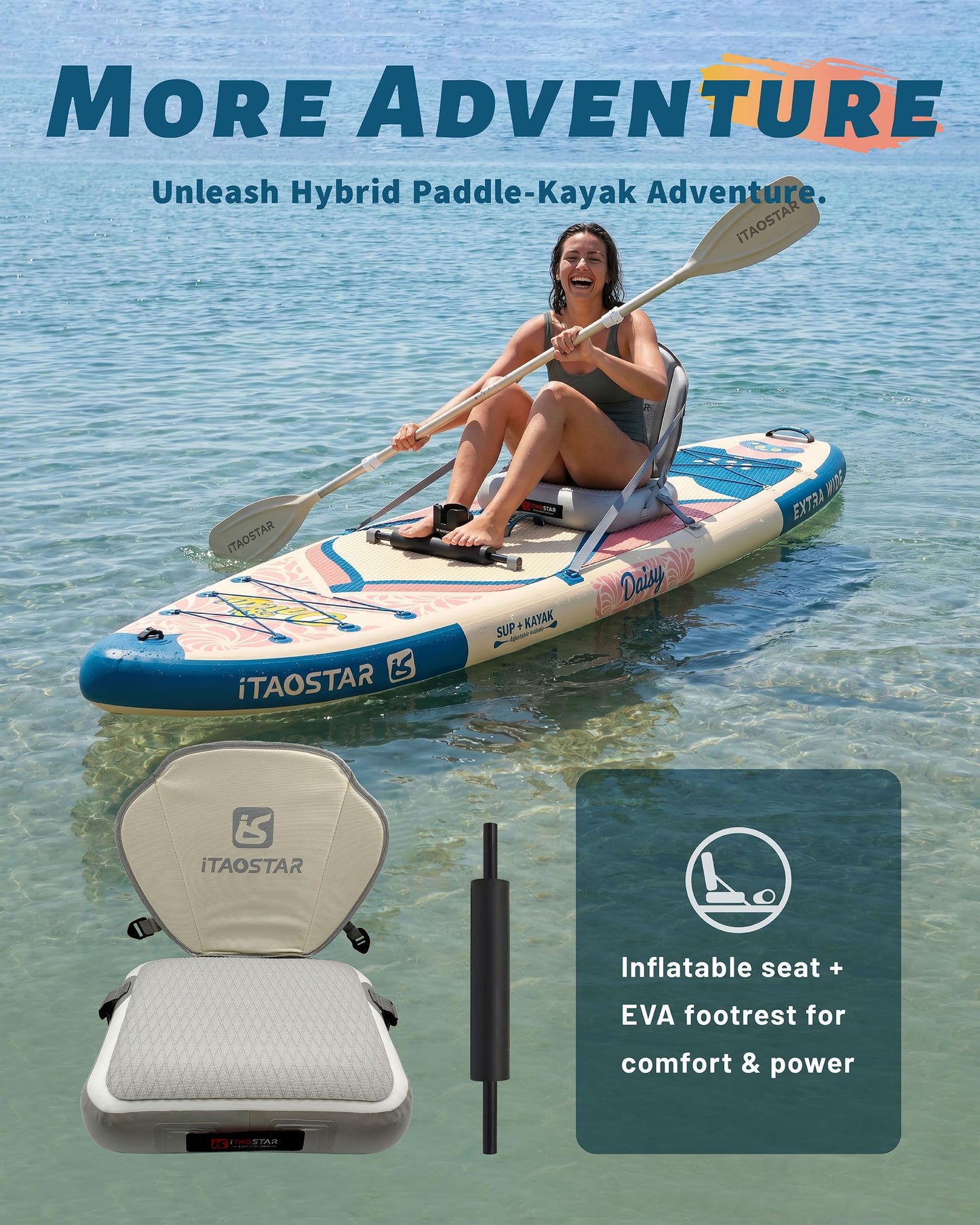 iTAOSTAR D03CP 35" Extra Wide Paddle Board for Better Balance, Inflatable Stand Up Paddle Board with Kayak Seat, Inflatable Paddle Boards for Adults of All Skill Levels with Premium SUP Accessories
