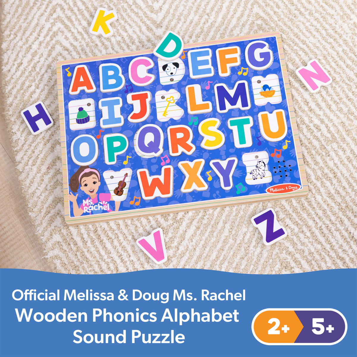 Melissa & Doug® Ms. Rachel™ Wooden Phonics Alphabet Sound Puzzle with Light-Activated Sound Effects, 26-Piece Toddler Toys for Boys and Girls Ages 2+ Years - FSC Certified