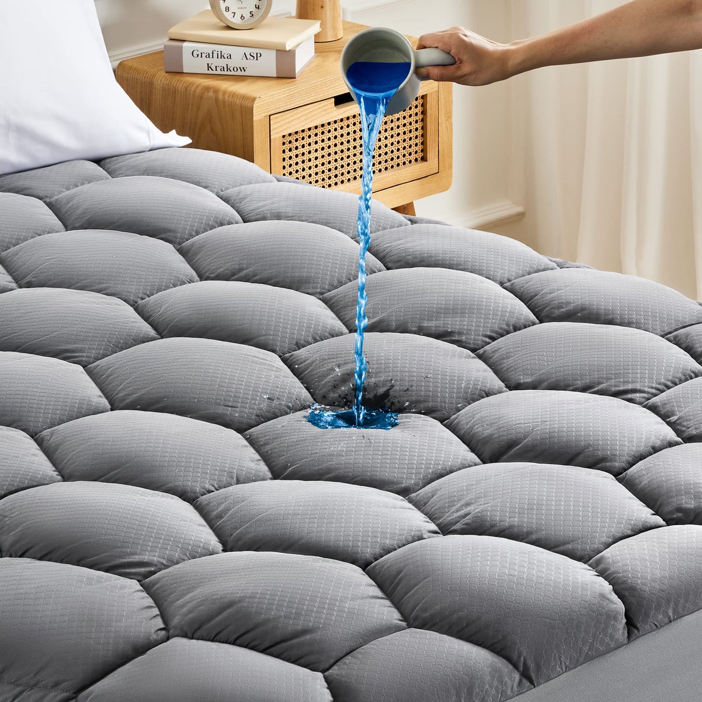 Sonive Waterproof Mattress Protector,Full Size Mattress Topper with Deep Pocket up to 21'',Quilted Fitted Waterproof Mattress Pad,Ultra Soft & Supportive, Durable & Easy Care, Oeko-Tex Certified Grey