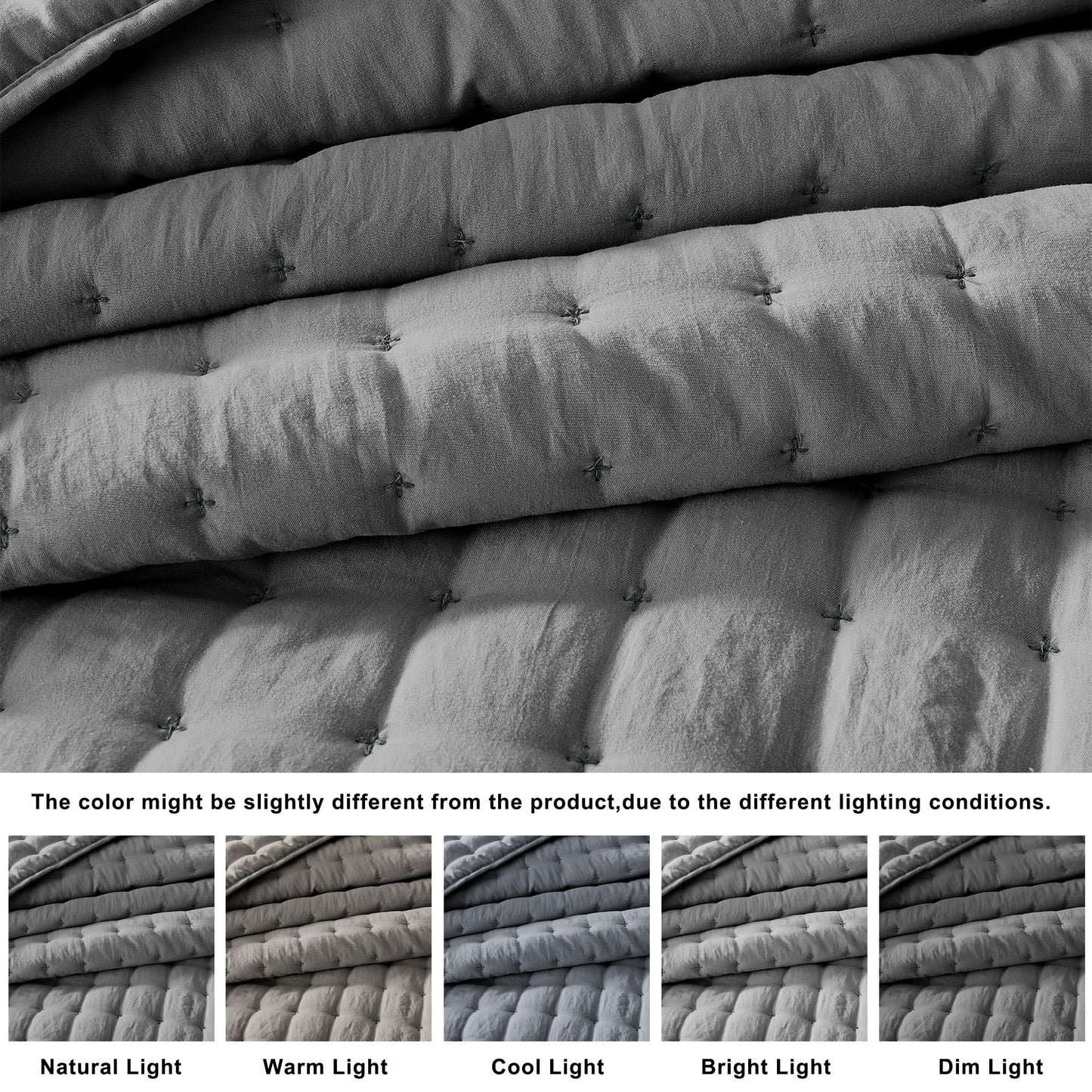 WDCOZY Dark Grey Queen Size Quilt Bedding Sets with Pillow Shams, Deep Lightweight Bedspread Coverlet, Quilted Blanket Thin Comforter Bed Cover, All Season Summer Spring, 3 Pieces, 90x90 inches