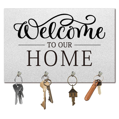 Rdtcgvss 9" x 6" Gray Solid Wood Wall-Mounted Key Holder - Welcome to Our Home - with 4 Metal Hooks for Easy Hanging, Suitable for farmhouses, Homes, bedrooms, Wall Decorations & Gifts (1 Pcs) - A08