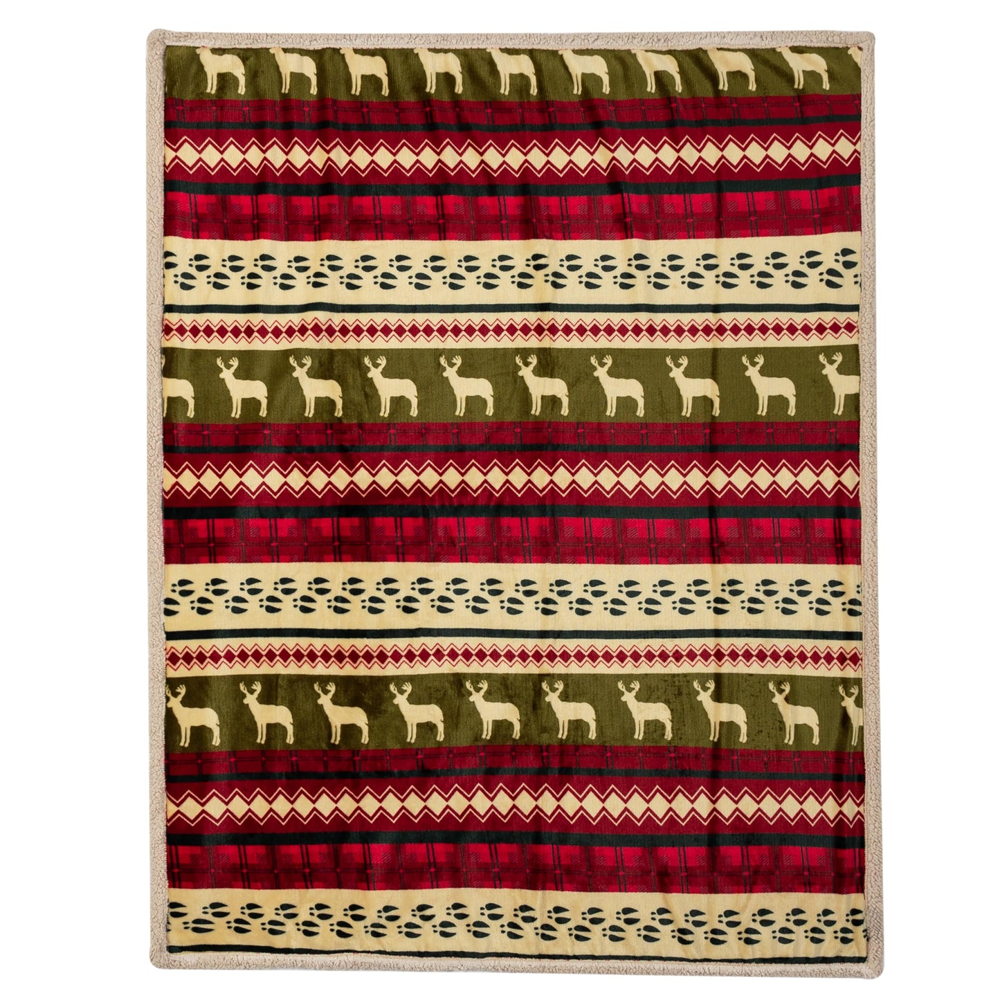 PAVILIA Premium Christmas Blanket Sherpa Fleece Throw| Plush Christmas Decoration, Reindeer, Cozy Reversible Winter Holiday Cabin Blanket for Sofa Couch 50x60