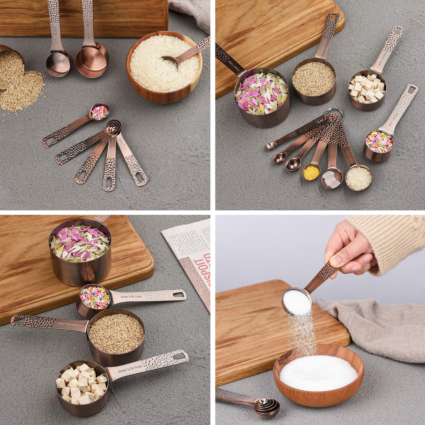 Nstezrne Copper Plated Measuring Cups and Spoons set 18 for Dry & Liquid, Metric & US Stainless Steel Measuring Cup and Spoon Set with Leveler for Baking & Kitchen