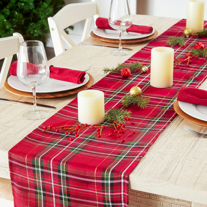 DII Holiday Dining Table & Kitchen Décor Metallic Fabric, Christmas Table Runner, 14x108, Red Tartan Plaid