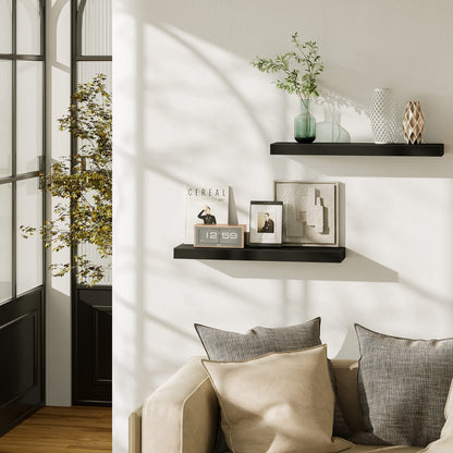 BAMEOS Floating Shelf,24 in Wall Shelf,Decor Wall Mounted Shelves,Hanging Shelf Set for Bathroom Kitchen Living,Kitchen,Room Bedroom Storage,Black