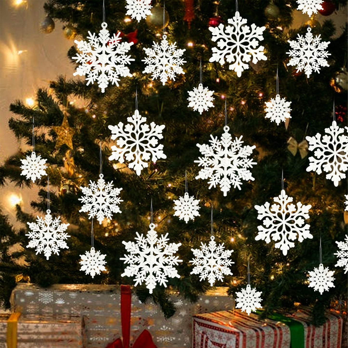 Christmas Snowflake Decorations Indoor, 36pcs White Flocked Christmas Snowflake Ornaments, Hanging Velvet Snow Flakes for Xmas Tree Decoration Winter Wonderland Party Baby Shower Holiday Home Decor