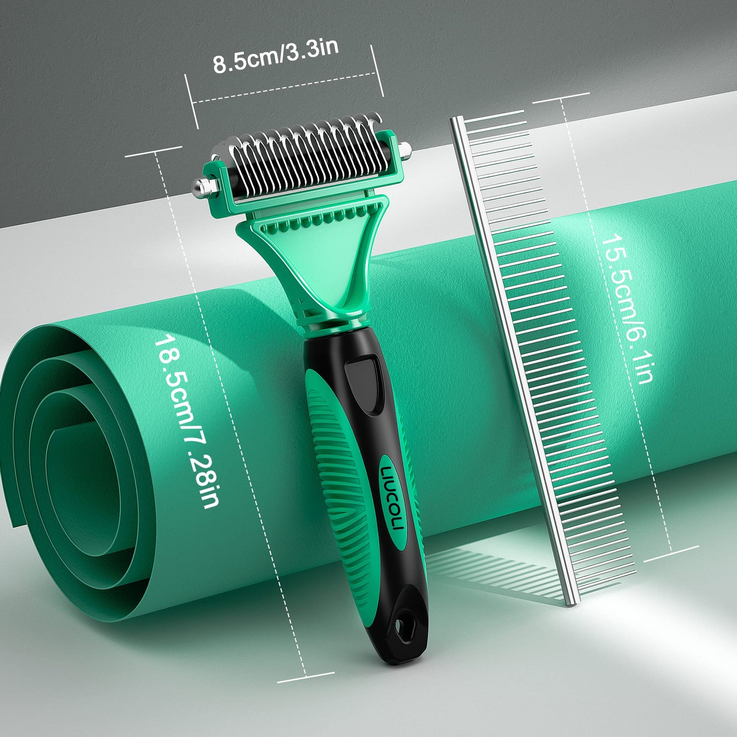 Cat Brush, Dog Grooming Brush, Rabbit Comb for shedding, LIUCOLI Professional Pet Hair Remover Rake - Eliminates Tangles Knots for Long/Short Hair, Removes Dead Undercoat and Loose Hairs Green