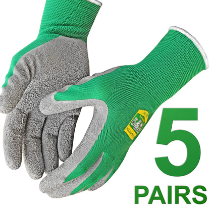 GRÜNTEK 5 Pairs Gardening Work Gloves - Size XL / 10 Gloves Latex coated, for private and commercial use
