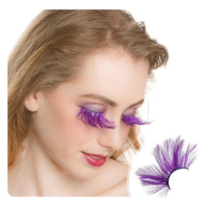 Dorisue Huge lashes Dramatic Halloween eyelashes Double Lip Black with Purple Big Extra Long Feather eyelashes Cat eye shape Costume Spider Firework style lashes