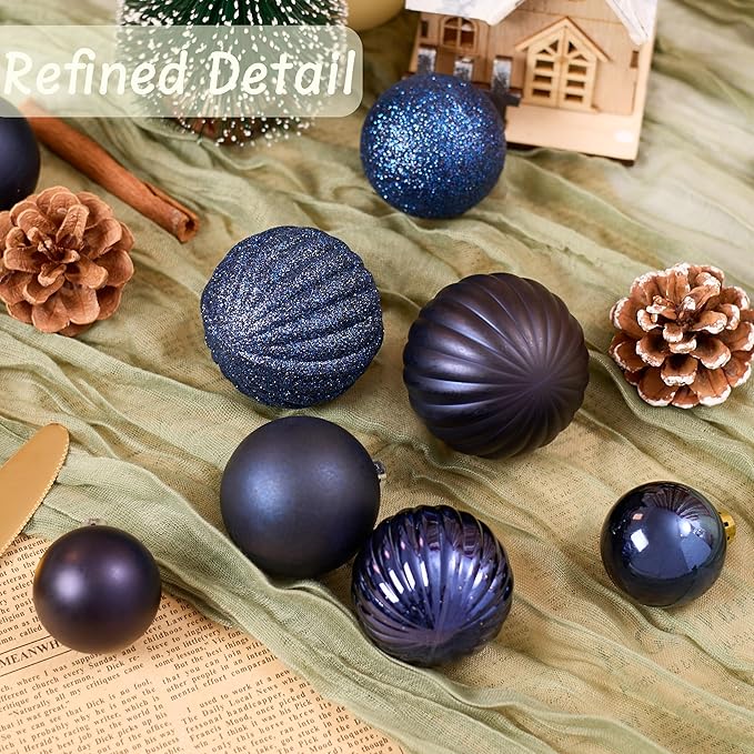 Navy Blue Christmas Ornaments Set for Xmas Tree, 50ct Shatterproof Christmas Balls Ornaments, Christmas Tree Decorations Hanging Ball for Holiday Party Decor(1.57"-2.36")