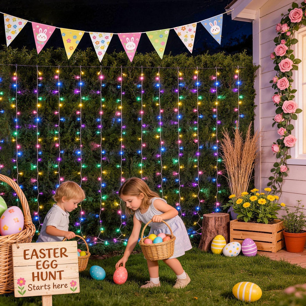 JMEXSUSS 300LED Easter Decorations Curtain Lights with Remote, 9.8x9.8ft Easter Sting Lights Plug in for Bedroom Wall Window Party Backdrop Porch Patio Garden Yard Indoor Outdoor Decor