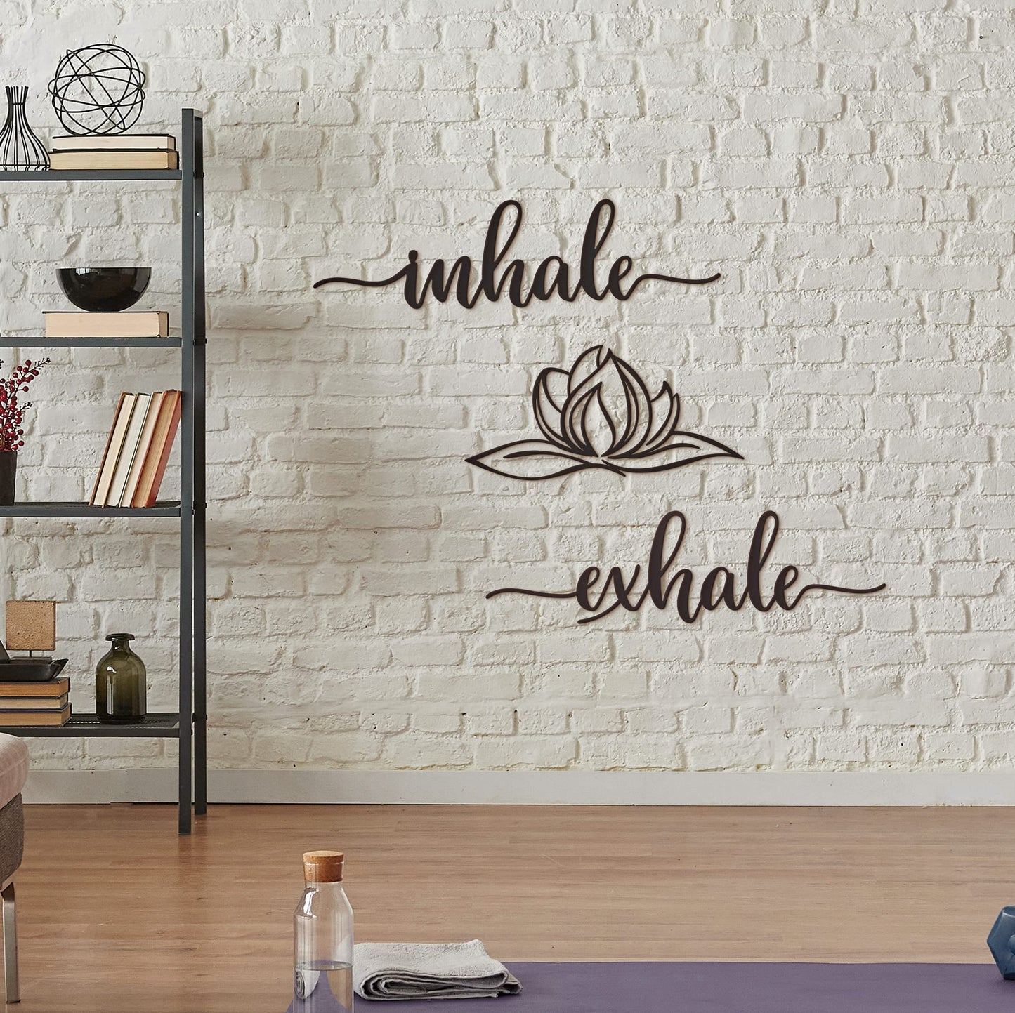 Vivegate Home Inhale Exhale Wall Art Lotus Flower Metal Zen Wall Decor - 18"X18" Black Modern Clearance Inhale Exhale Lotus Flower Metal Wall Signs For Hanging Room Shelf Décor
