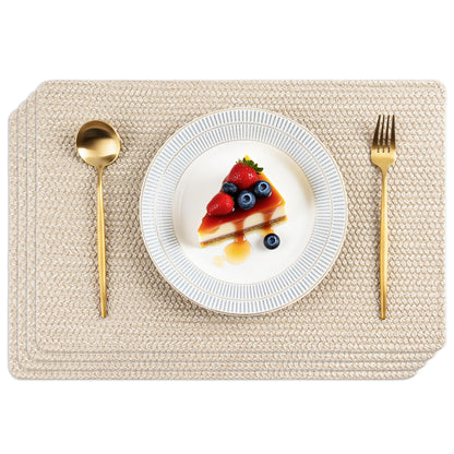 POLYTE Indoor/Outdoor Washable Woven Vinyl Table Dining Placemats, Set of 4