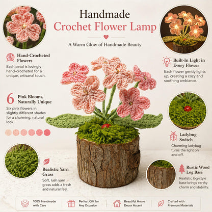 Tisuvimy Handmade Crochet Forget-me-not Flowers Night Light Knitted Flower with Wooden Pot Home Desktop Decorations Gifts for Women Friends Lovers Classmates (Pink Forget-me-nots)