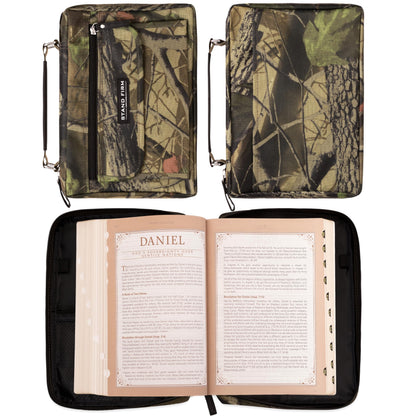 Christian Art Gifts Stand Firm Oak Moss Camo Poly-Canvas Organizer Bible Cover - 1 Corinthians 16:13, Large