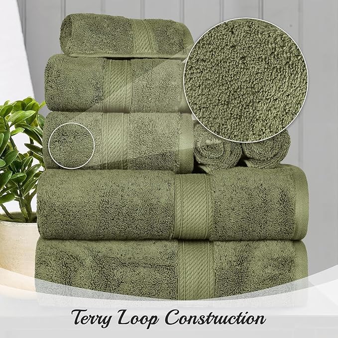 Superior Solid Egyptian Cotton Hand Towel Set, Forest Green