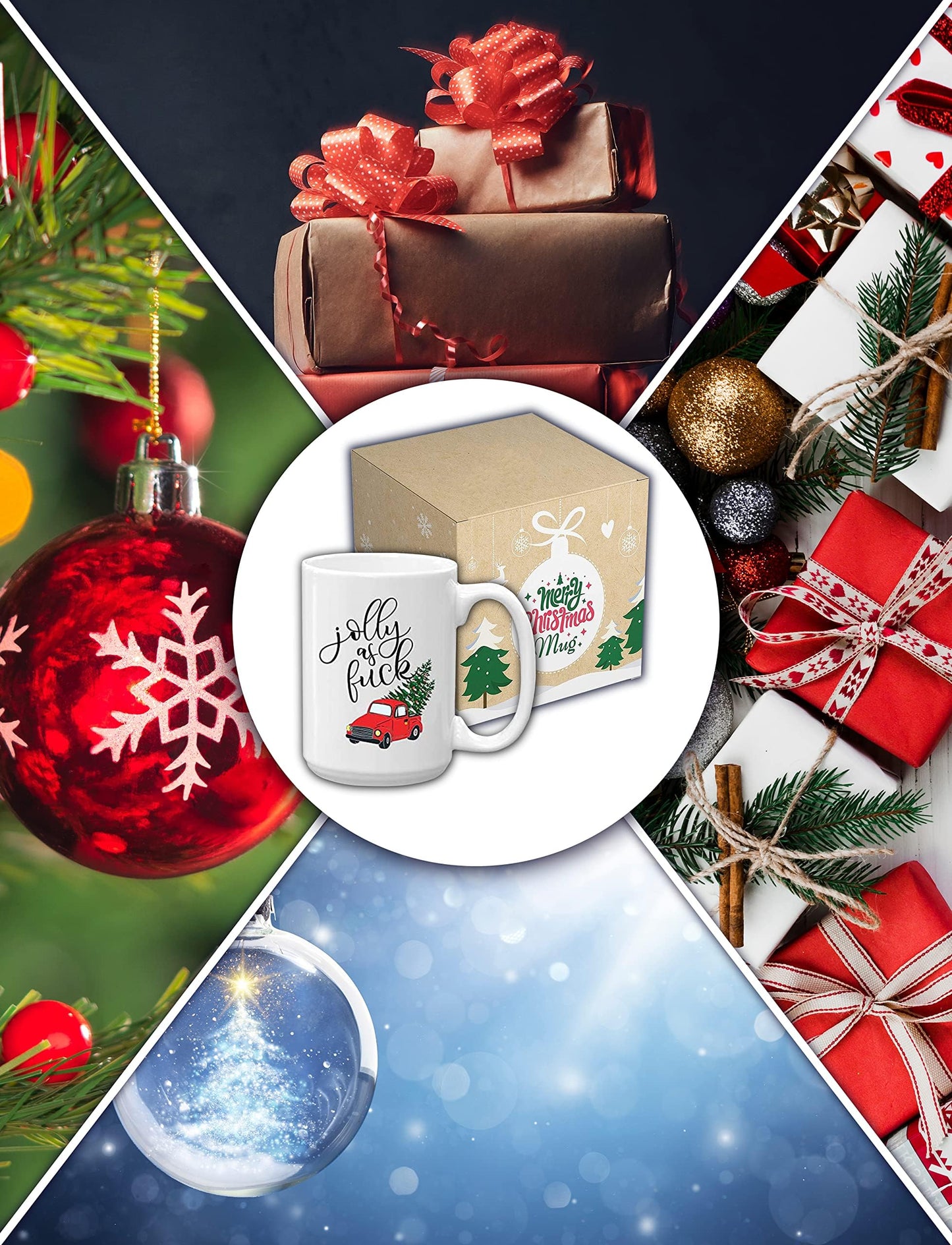 BLUE RIBBON Christmas, Funny Movie Mugs Gift from Family, Friends in Decorative Box 15 oz