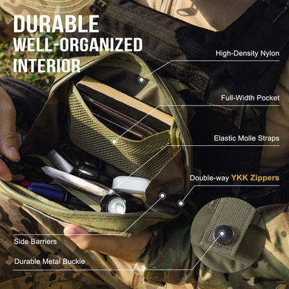 OneTigris MOLLE Pouch, Tactical Admin Pouch Belt EDC Tool Organizer Zippered Utility Waist Pack 7.5"x5"x2"(Green)