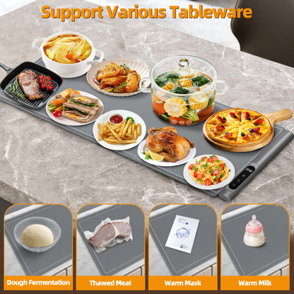 Newise Graphene Warming Mat for Food, Extra Large (XXL 36”x 16") Electric Warming Trays for Buffets Party Countertop with 6 Temp & Timer Settings, Mothers Day Kitchen Gifts for Mom Wife, Gray