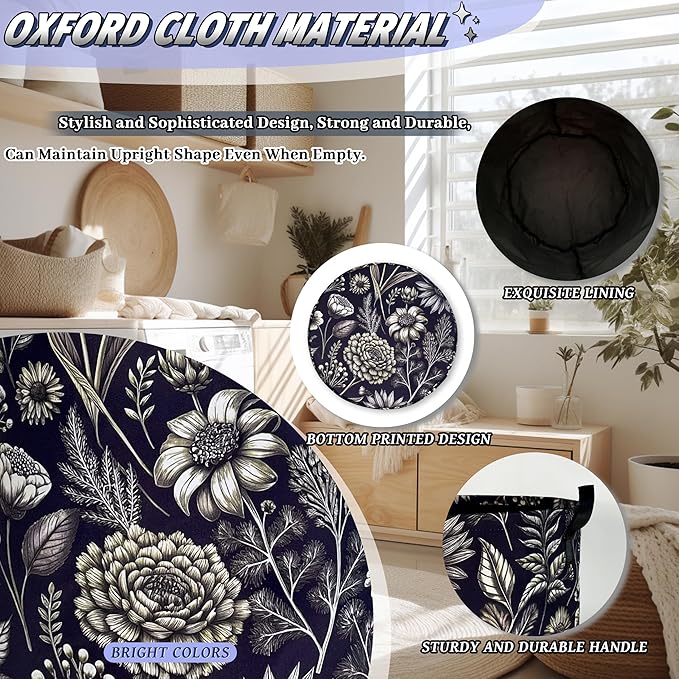 Vintage Floral Flowers Laundry Hamper Foldable Oxford Cloth Cute Laundry Basket