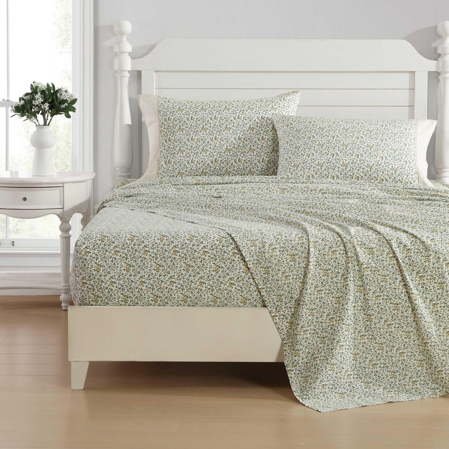 Laura Ashley - King Sheet Set, Breathable Percale Cotton Bedding with Deep Pockets, Chic Home Decor, Oeko-Tex Certified (Tierney Green, King)