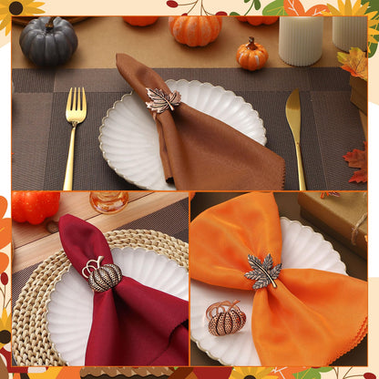 WILLBOND 12 Pcs Thanksgiving Napkin Rings Set Thanksgiving Pumpkin Leaf Themed Holders Fall Napkin Rings Alloy Design Holder Buckle for Halloween Home Party Table Decor Wedding Supplies (Copper)