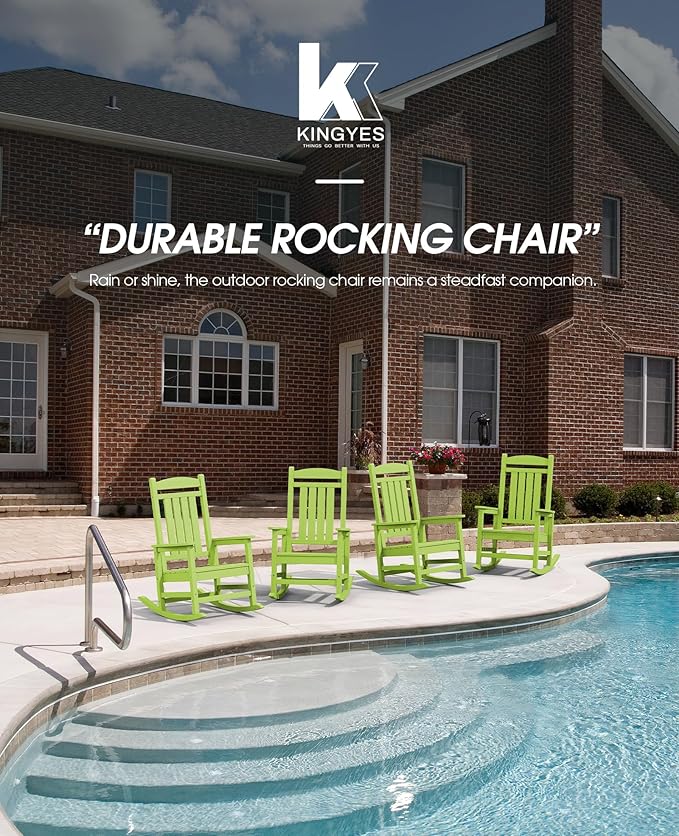 KINGYES HDPE Rocking Chairs Outdoor, Patio Rocking Chairs with 330lbs Support, Smooth Porch Rocker for Deck Lawn Yard, Pistachio Green