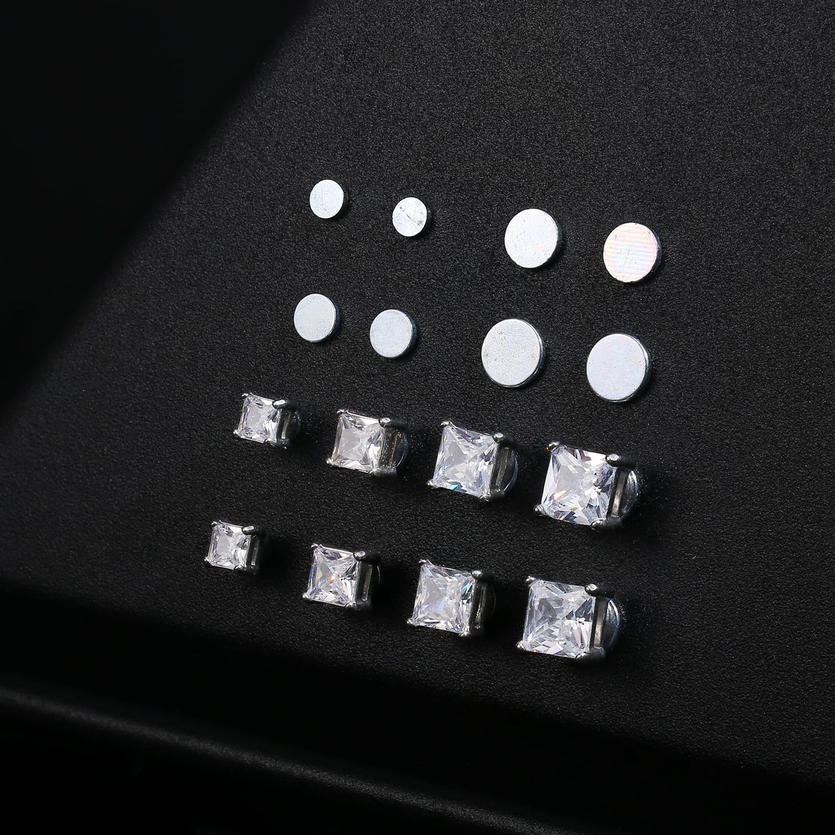 Jstyle 4-7MM Magnetic Earrings for Men Women Gold Square Cubic Zirconia Stud Earrings for Non-Pie