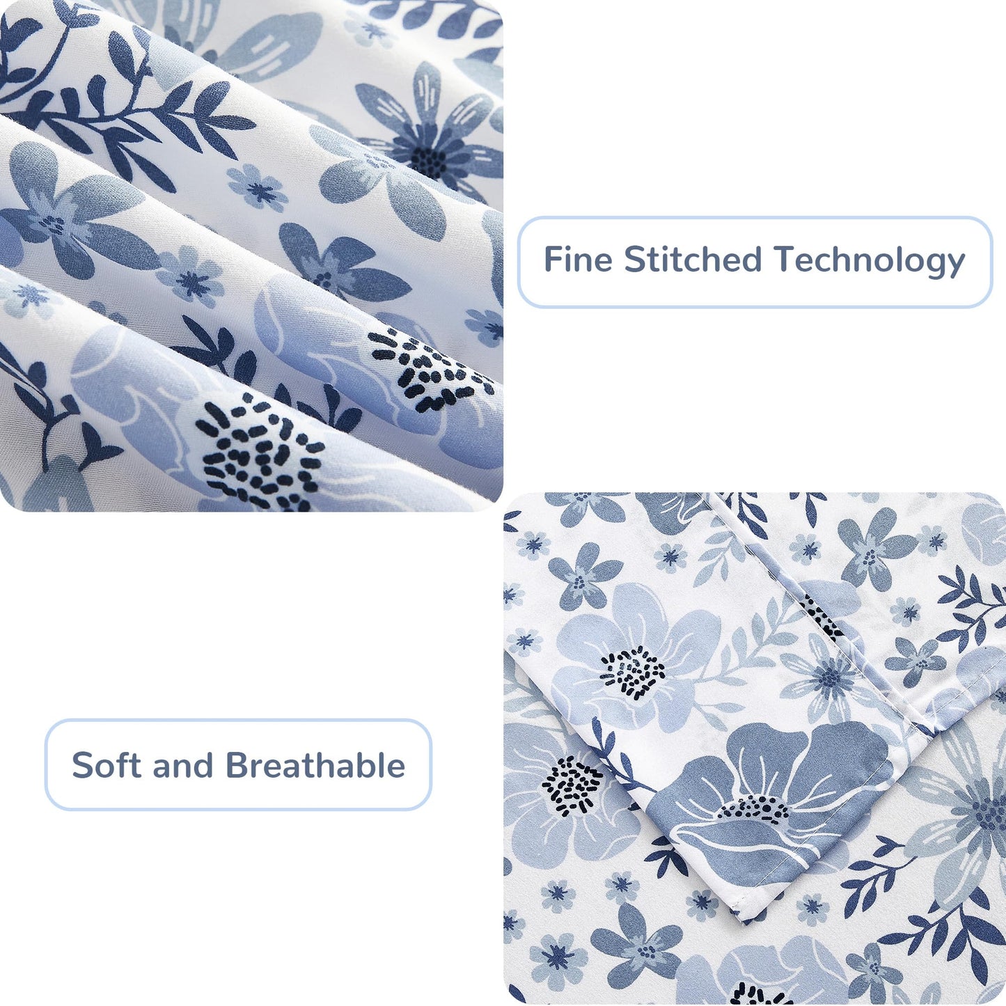 Mooreeke Full Size Sheets Set - 4 Piece Soft Breathable Microfiber Bed Sheet Set - Blue & White Flower Pattern Sheet Set Full - Deep Pocket Non-Slip Floral Fitted Sheet Included for All Season