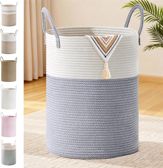 Tall Laundry Basket with Handles, 100L Portable Dirty Clothes Hamper, Boho