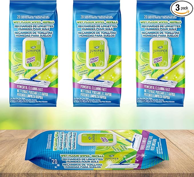 Wet Floor Wipes, Fresh Scent & Plant-Based Textured Cloth Trap Absorb Dirt