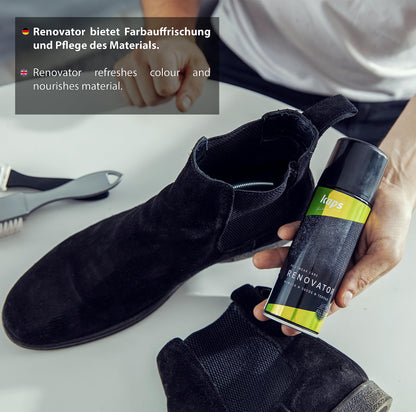 Kaps Renovator, Shoe Spray for Nubuck and Suede, Shoe Care Product for Reviving and Redyeing Nubuck, Suede and Fabric Shoes, 200 ml (118 - Black)
