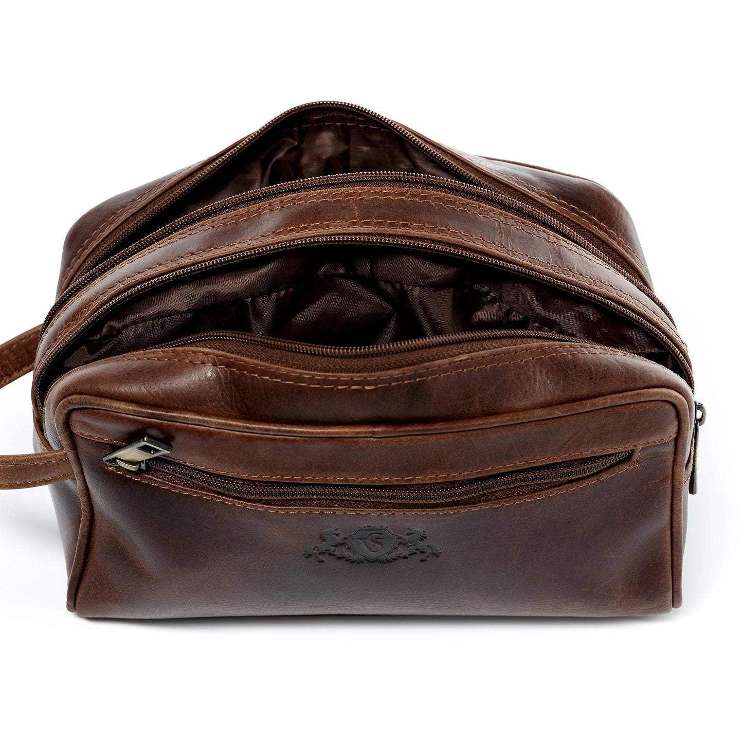 SID & VAIN wash Bag GATWICK Large Travel Overnight Wash Gym Shaving Bag Real Leather Toiletry Bag Leather Bag Men Women Unisex Brown