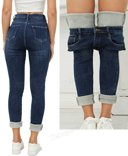 Yehopere Women's Winter Fleece Lined Jeans Slim Fit Warm Skinny High Waist Denim Jeans