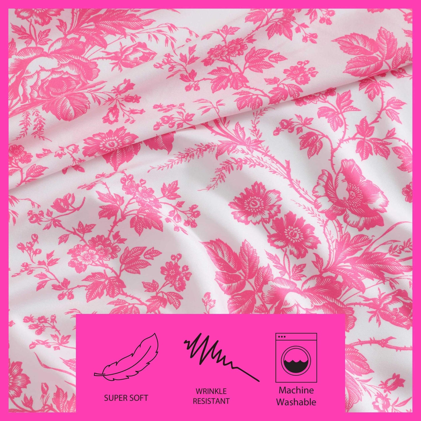 Betsey Johnson - Queen Size Sheet Set, Ultra-Soft Bedding with Smooth & Silky Feel, Deep Pockets, Bed Sheets with Matching Fitted Sheet & Pillowcases (Betseys Toile Pink)