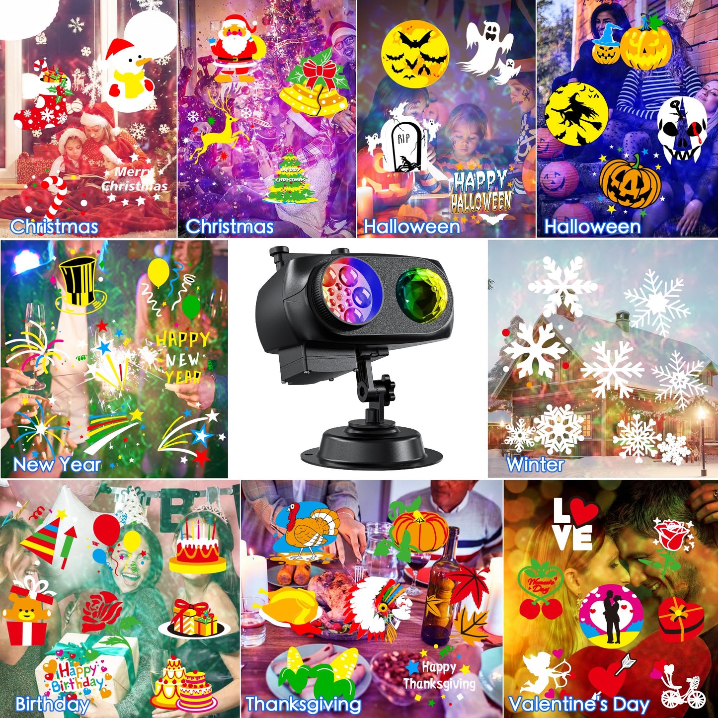 Nazuwke Halloween Christmas Projector Lights Outdoor, 2025 Upgrade Holiday Projection Light with Remote, 3D Ocean Wave & 72 HD Patterns, Waterproof Snowflake Projector for Xmas Party Yard Decor
