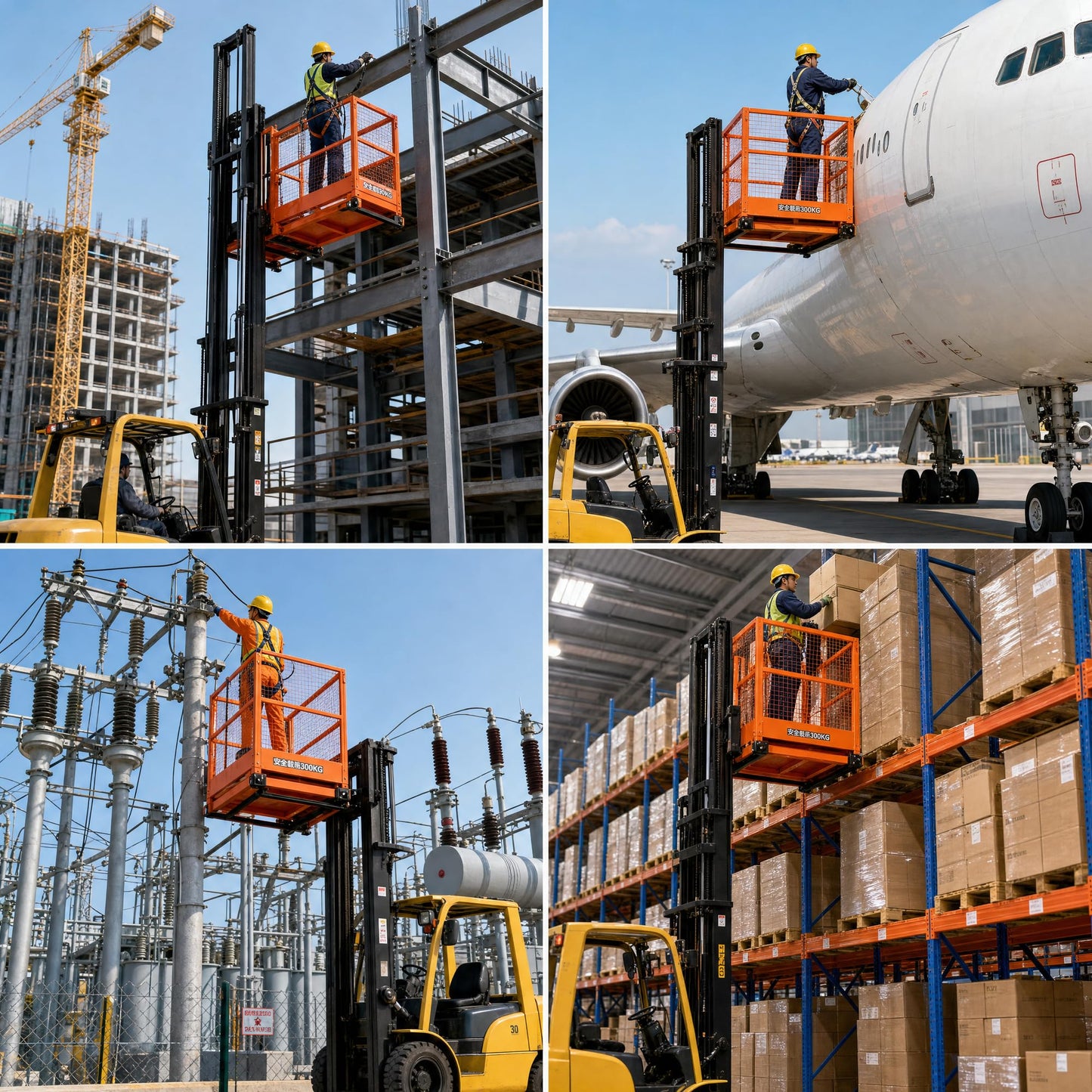 43"x45" Forklift Safety Cage with Wheels, Heavy Duty 1800 LB Capacity Forklift Man Basket with Safety Harness & Lock, Forklift Work Platform Lift Basket for Lifting Loader