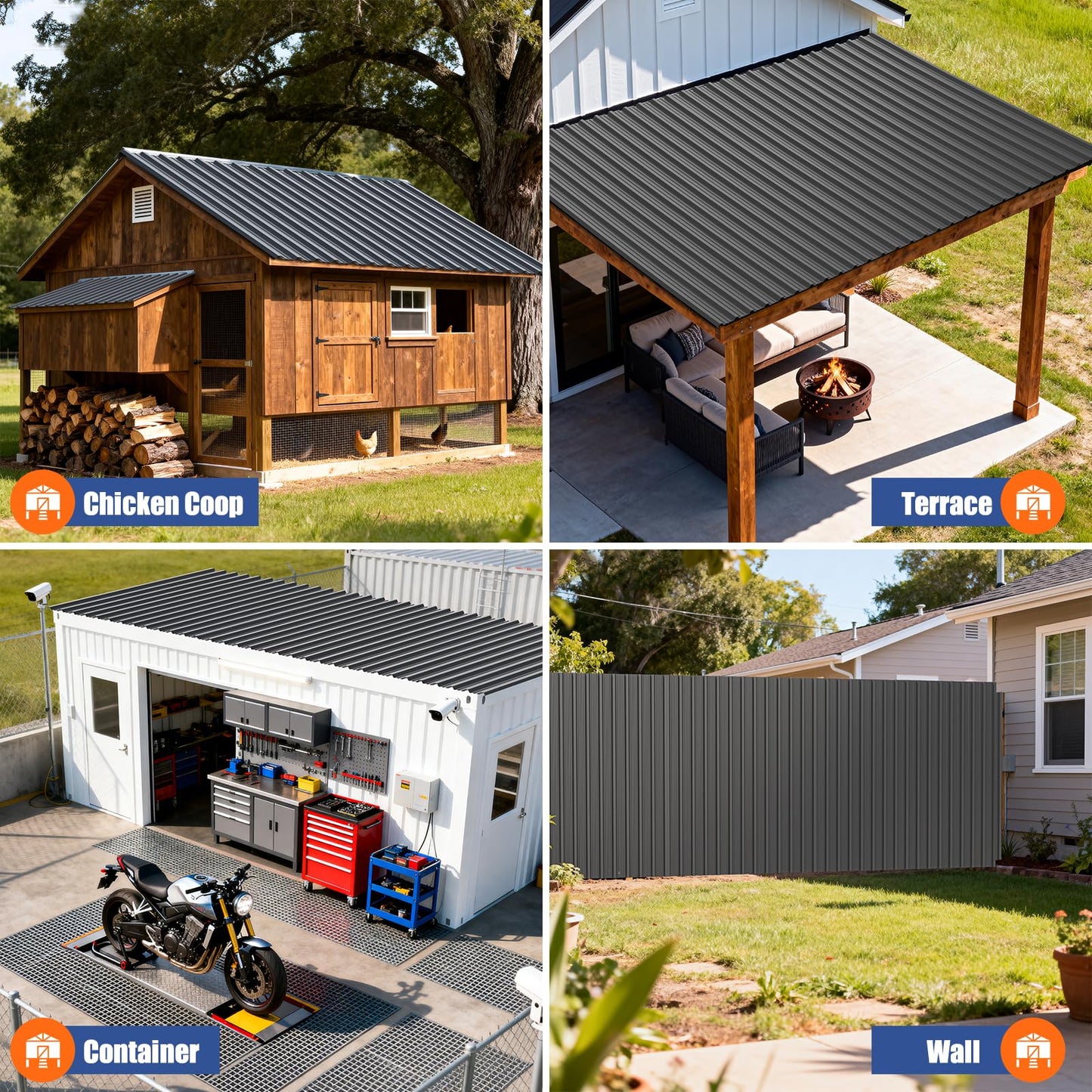 Brakki Corrugated Metal Roofing Panels 10pcs 75.3 ft², Grey Galvanized Steel Roof Panels with Screw, Heavy Duty Metal Siding Suitable for Garages Chicken Coop Sheds Stables Patio